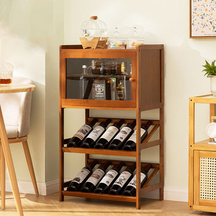 Traditional Vintage Rectangular Acrylic Nan Bamboo Storage Sideboard 1-Cabinet 3-Tier For Kitchen