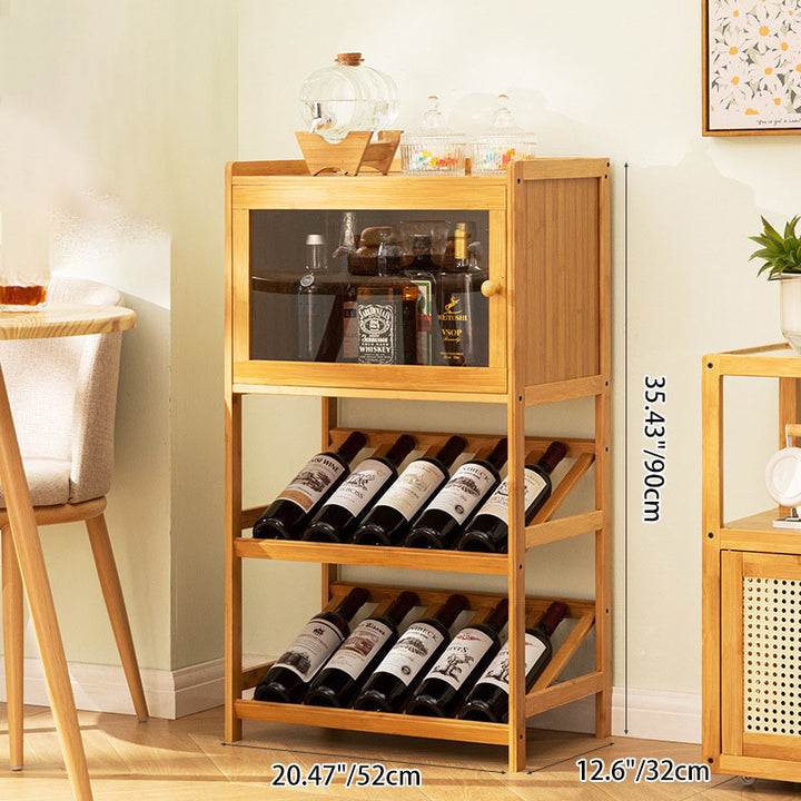 Traditional Vintage Rectangular Acrylic Nan Bamboo Storage Sideboard 1-Cabinet 3-Tier For Kitchen