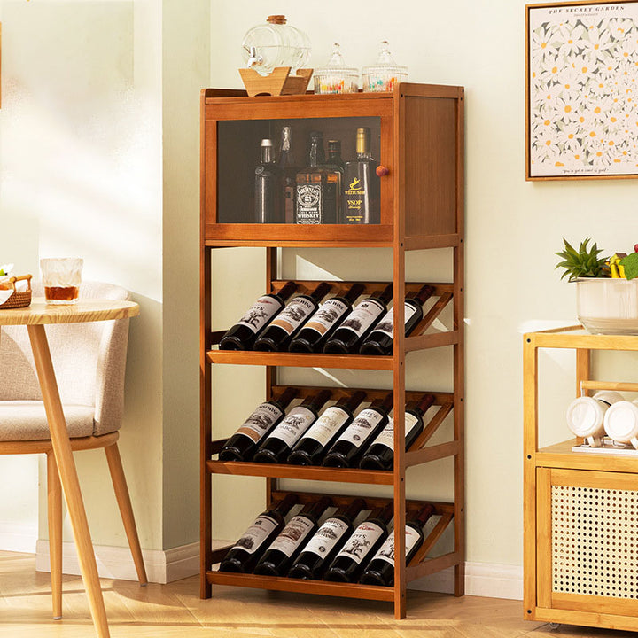 Traditional Vintage Rectangular Acrylic Nan Bamboo Storage Sideboard 1-Cabinet 3-Tier For Kitchen