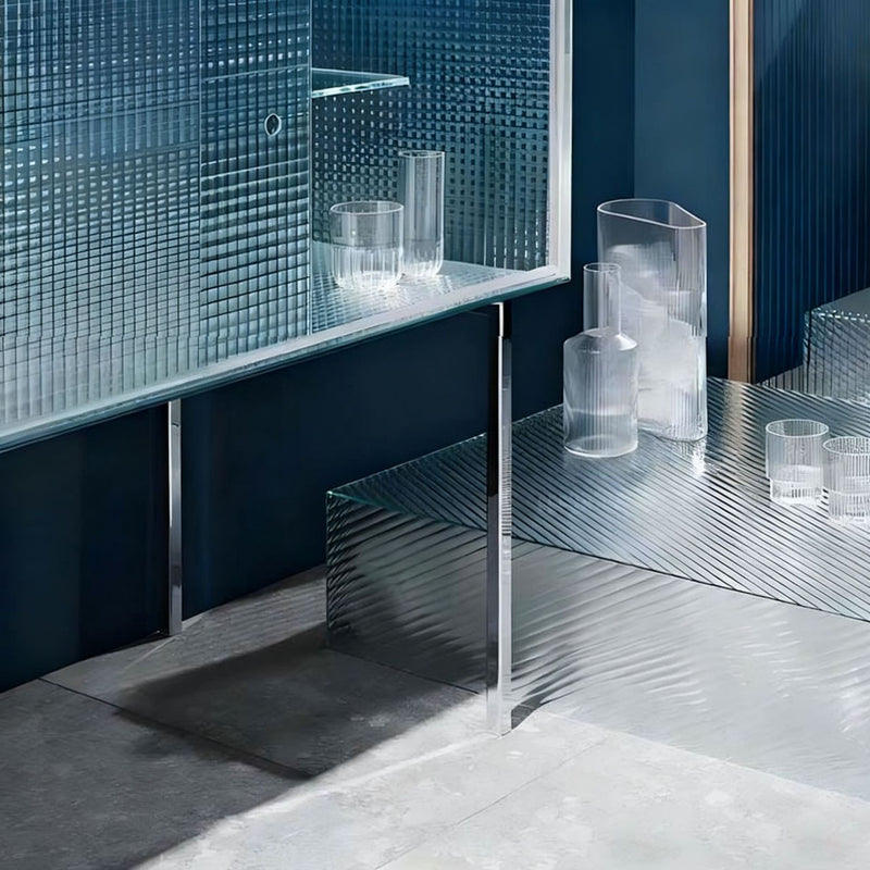 Modern Luxury Square Tempered Glass Stainless Steel Legs Storage Sideboard 1-Cabinet For Dining Room