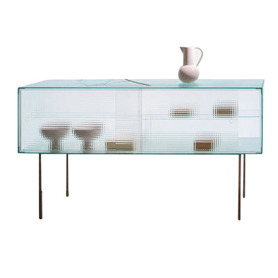 Modern Luxury Square Tempered Glass Stainless Steel Legs Storage Sideboard 1-Cabinet For Dining Room