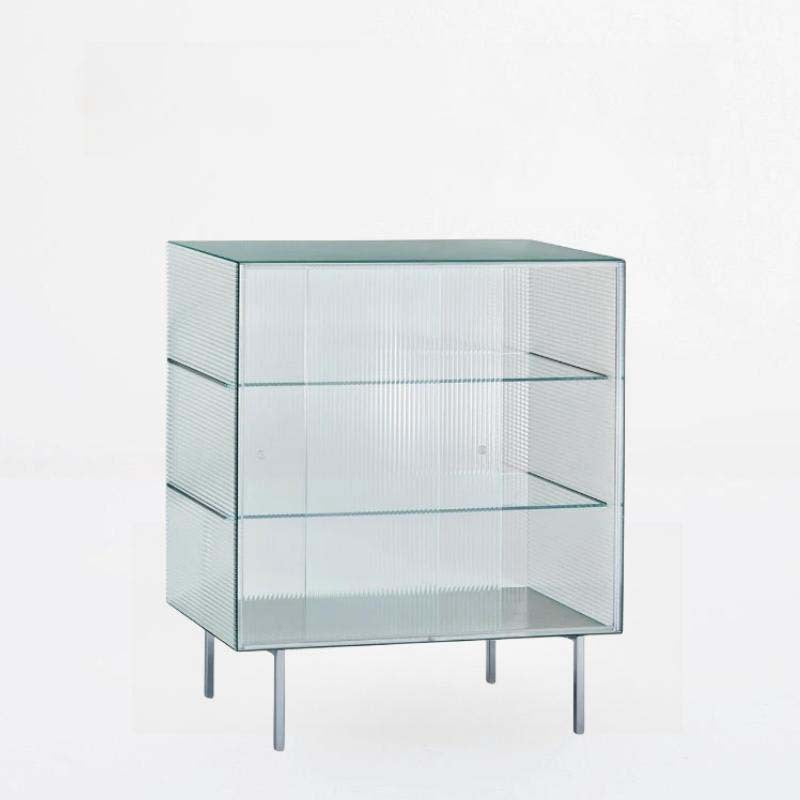 Modern Luxury Square Tempered Glass Stainless Steel Legs Storage Sideboard 1-Cabinet For Dining Room
