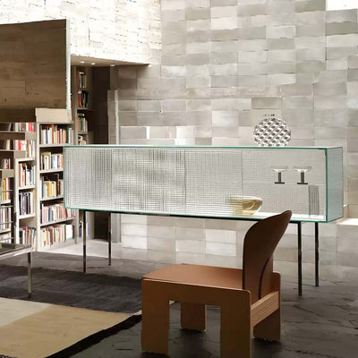 Modern Luxury Square Tempered Glass Stainless Steel Legs Storage Sideboard 1-Cabinet For Dining Room