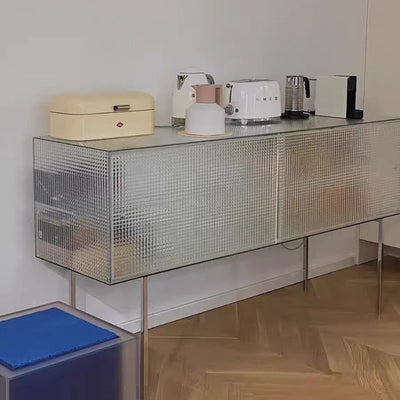 Modern Luxury Square Tempered Glass Stainless Steel Legs Storage Sideboard 1-Cabinet For Dining Room