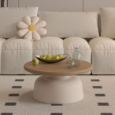 Contemporary Scandinavian Round Carbon Steel Faux Plywood Side Table For Living Room