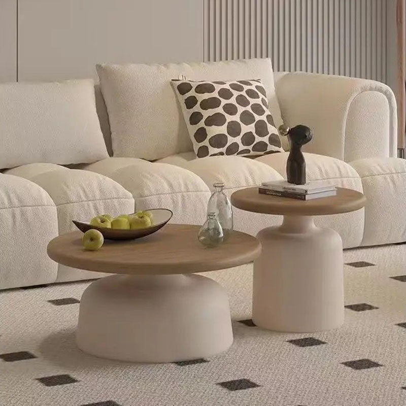 Contemporary Scandinavian Round Carbon Steel Faux Plywood Side Table For Living Room