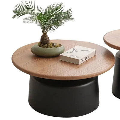 Contemporary Scandinavian Round Carbon Steel Faux Plywood Side Table For Living Room
