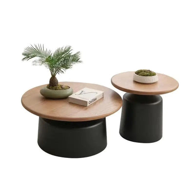 Contemporary Scandinavian Round Carbon Steel Faux Plywood Side Table For Living Room
