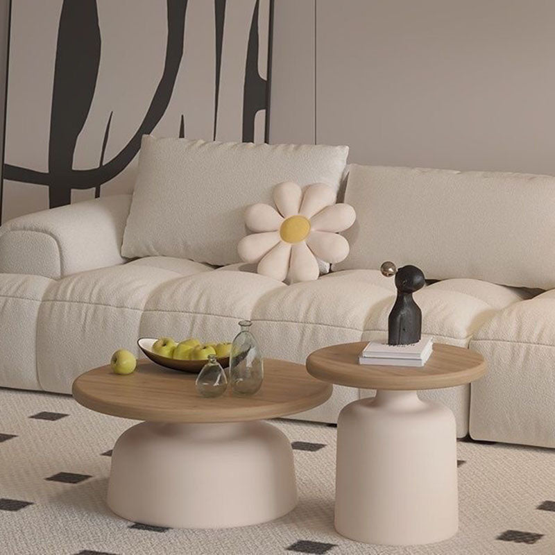 Contemporary Scandinavian Round Carbon Steel Faux Plywood Side Table For Living Room