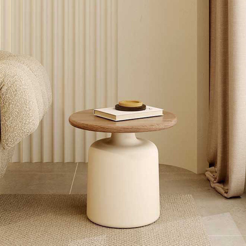 Contemporary Scandinavian Round Carbon Steel Faux Plywood Side Table For Living Room