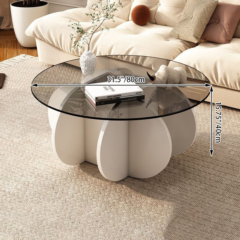 Contemporary Scandinavian Round Tempered Glass Solid Wood Particle Board Coffee Table For Living Room