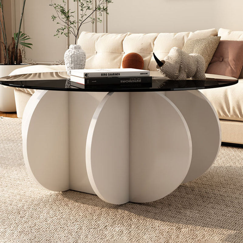 Contemporary Scandinavian Round Tempered Glass Solid Wood Particle Board Coffee Table For Living Room