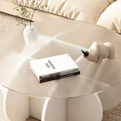 Contemporary Scandinavian Round Tempered Glass Solid Wood Particle Board Coffee Table For Living Room