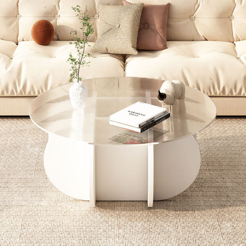 Table basse contemporaine scandinave ronde en verre trempé et panneau de particules en bois massif pour salon 