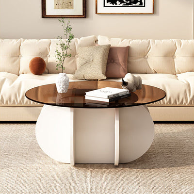 Contemporary Scandinavian Round Tempered Glass Solid Wood Particle Board Coffee Table For Living Room