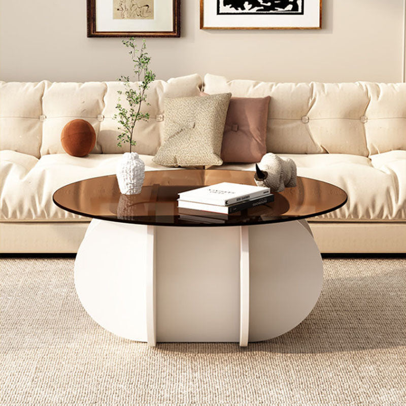 Contemporary Scandinavian Round Tempered Glass Solid Wood Particle Board Coffee Table For Living Room