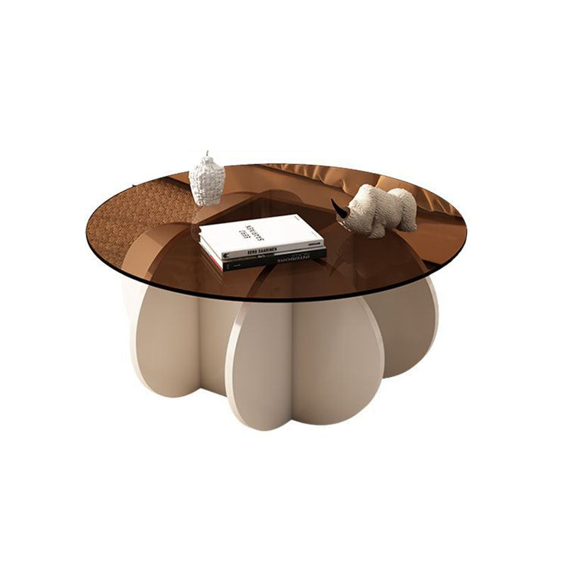 Contemporary Scandinavian Round Tempered Glass Solid Wood Particle Board Coffee Table For Living Room