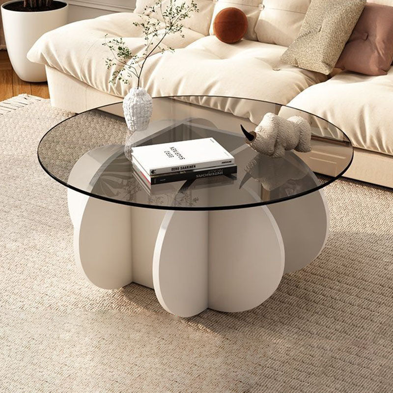 Contemporary Scandinavian Round Tempered Glass Solid Wood Particle Board Coffee Table For Living Room