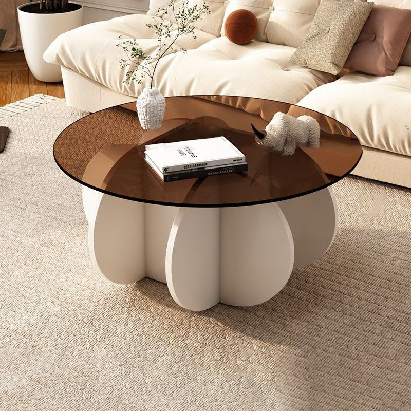 Contemporary Scandinavian Round Tempered Glass Solid Wood Particle Board Coffee Table For Living Room