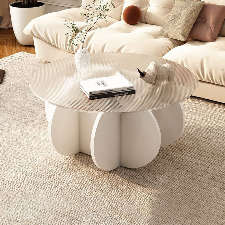 Moderner skandinavischer runder Couchtisch aus gehärtetem Glas und Spanplatte für das Wohnzimmer 