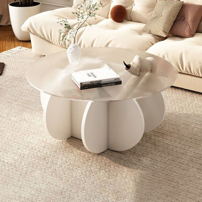 Contemporary Scandinavian Round Tempered Glass Solid Wood Particle Board Coffee Table For Living Room