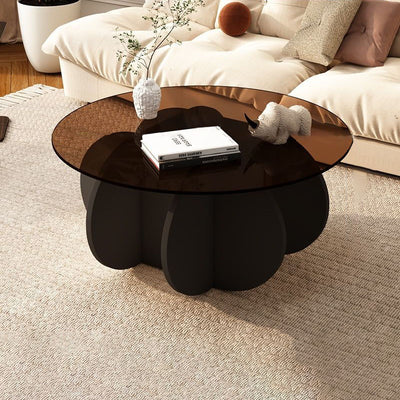 Contemporary Scandinavian Round Tempered Glass Solid Wood Particle Board Coffee Table For Living Room