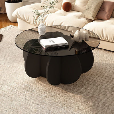 Contemporary Scandinavian Round Tempered Glass Solid Wood Particle Board Coffee Table For Living Room