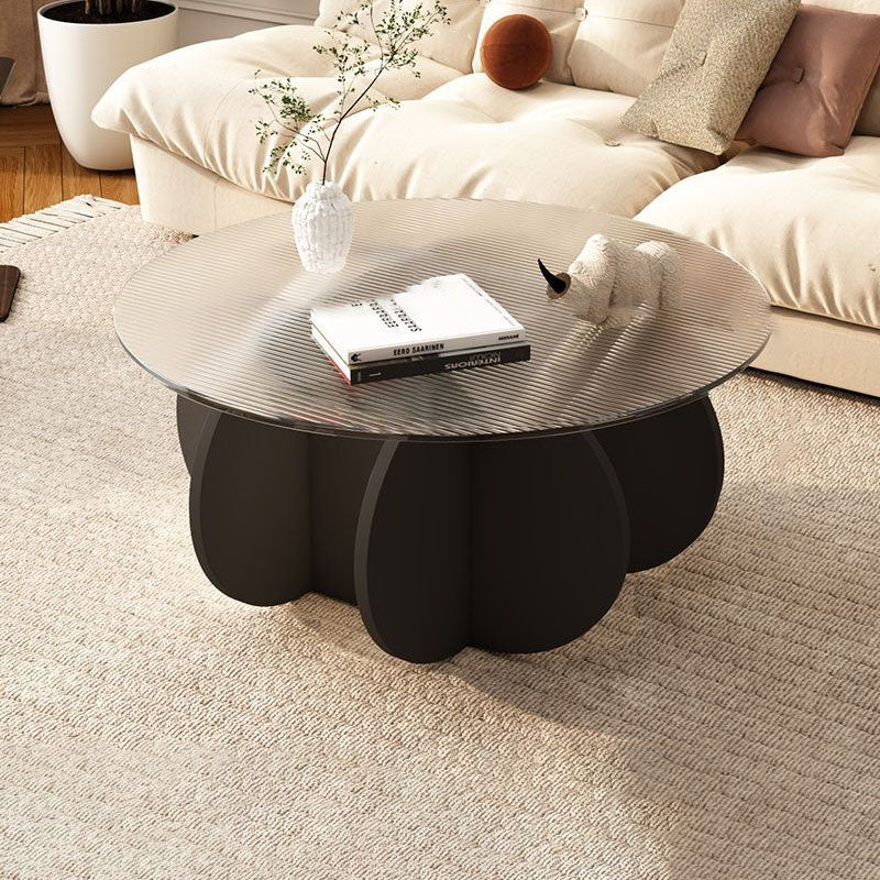 Table basse contemporaine scandinave ronde en verre trempé et panneau de particules en bois massif pour salon 