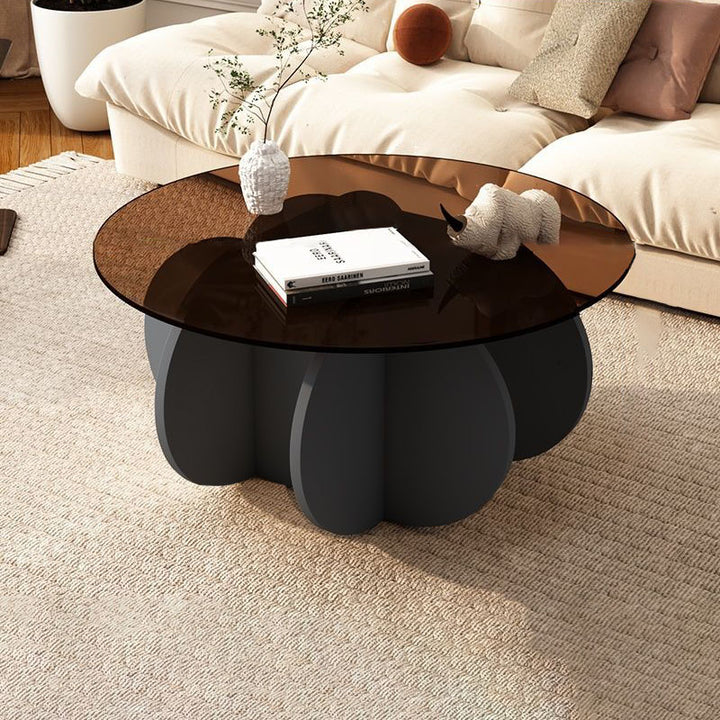 Table basse contemporaine scandinave ronde en verre trempé et panneau de particules en bois massif pour salon 