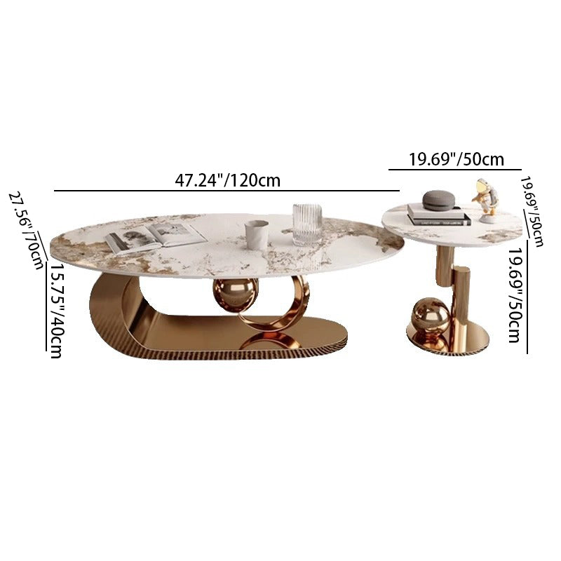 Modern Luxury Oval Stone Slab Creative Carbon Steel Base Coffee Table For Living Room