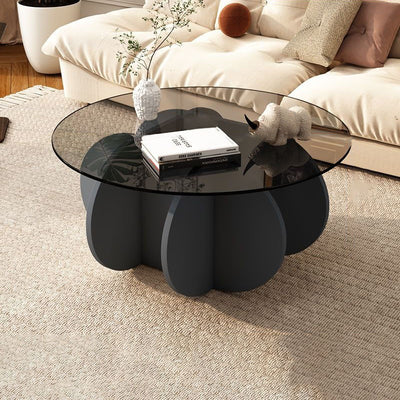 Contemporary Scandinavian Round Tempered Glass Solid Wood Particle Board Coffee Table For Living Room