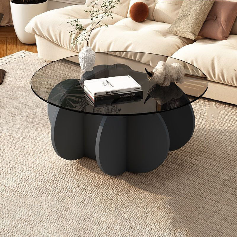 Contemporary Scandinavian Round Tempered Glass Solid Wood Particle Board Coffee Table For Living Room