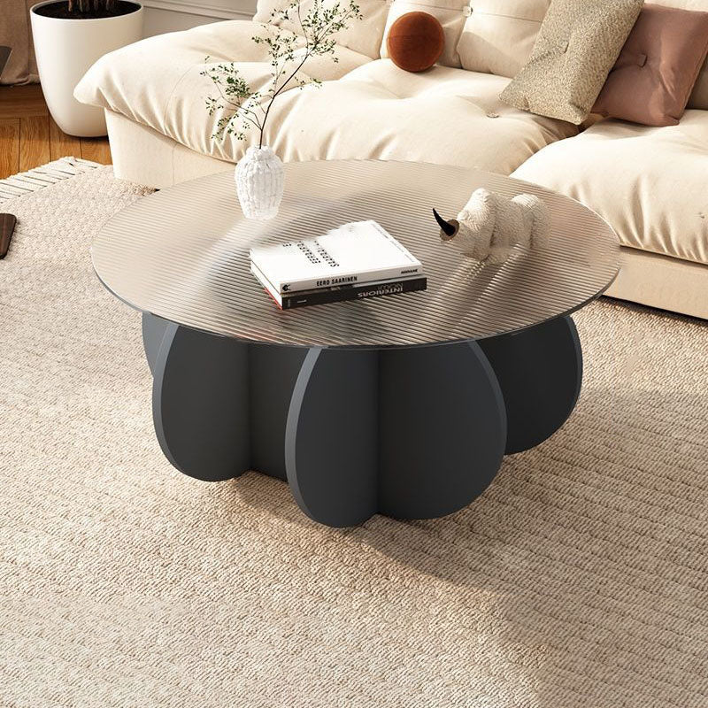 Table basse contemporaine scandinave ronde en verre trempé et panneau de particules en bois massif pour salon 