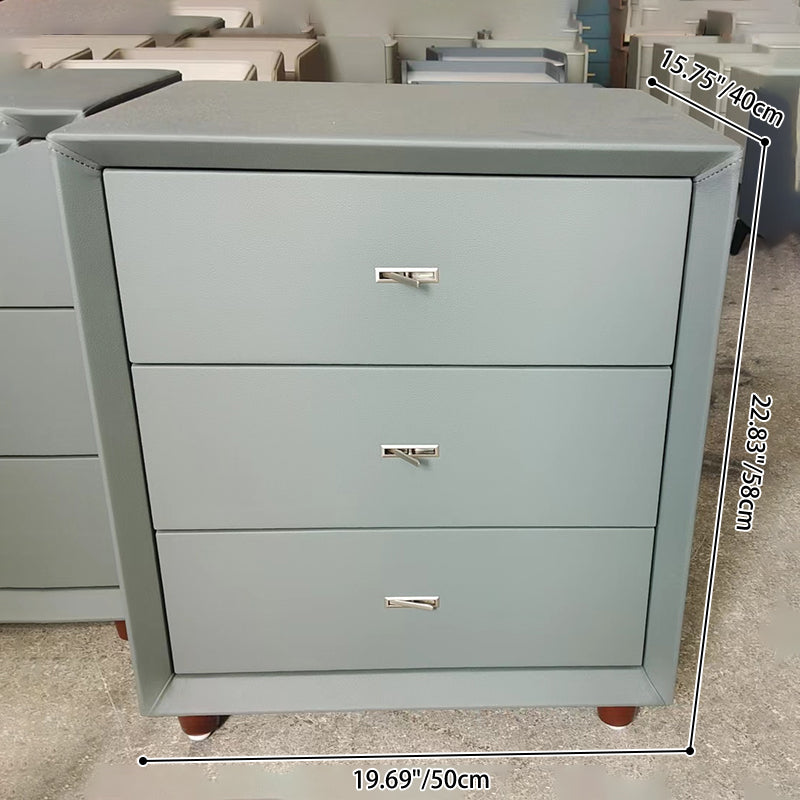Table de chevet contemporaine scandinave bleu poudré à 3 tiroirs - table de chevet en similicuir mat, meuble de rangement minimaliste pour la chambre 