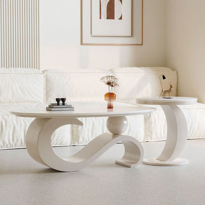 Contemporary Scandinavian Oval Stone Slab Carbon Steel Coffee Table For Living Room