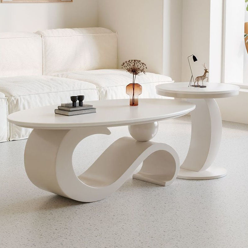 Contemporary Scandinavian Oval Stone Slab Carbon Steel Coffee Table For Living Room