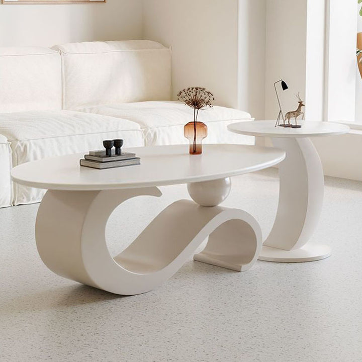 Table basse ovale contemporaine scandinave en dalle de pierre et acier au carbone pour salon 