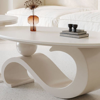 Contemporary Scandinavian Oval Stone Slab Carbon Steel Coffee Table For Living Room