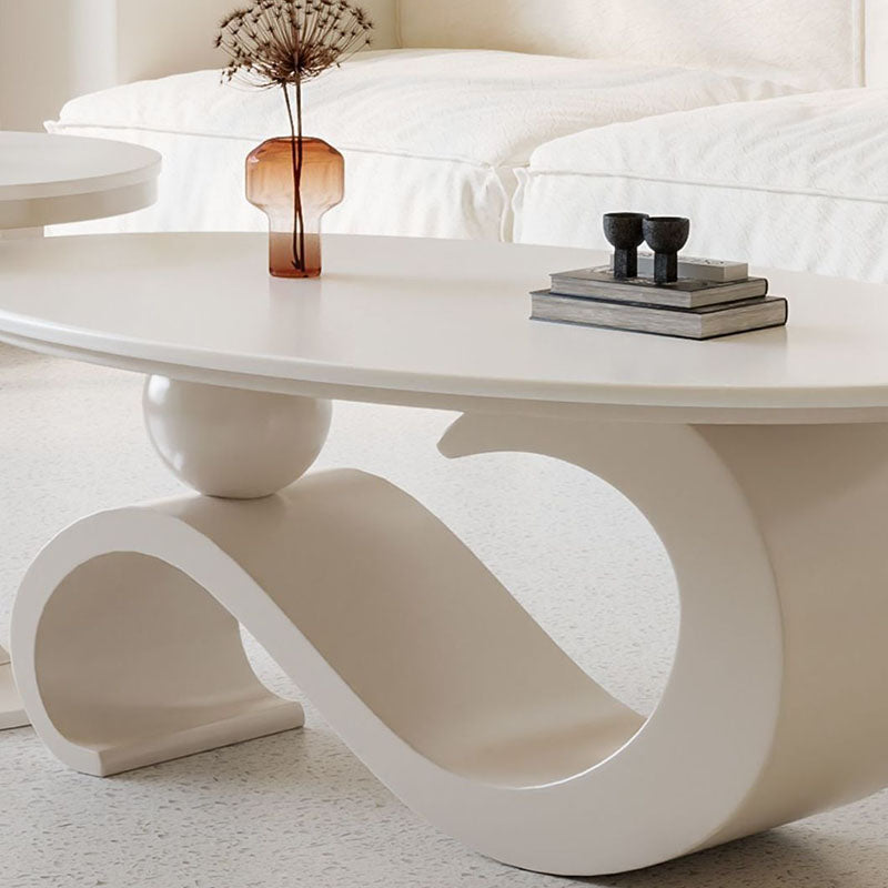 Contemporary Scandinavian Oval Stone Slab Carbon Steel Coffee Table For Living Room