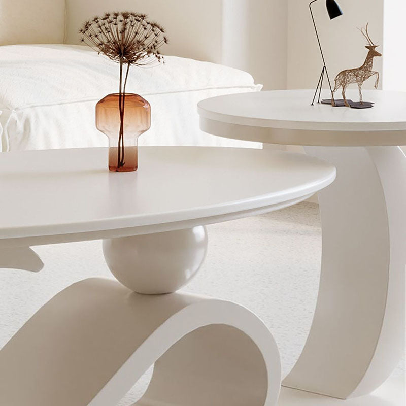 Contemporary Scandinavian Oval Stone Slab Carbon Steel Coffee Table For Living Room