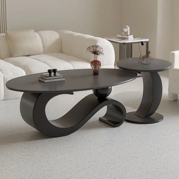 Table basse ovale contemporaine scandinave en dalle de pierre et acier au carbone pour salon 