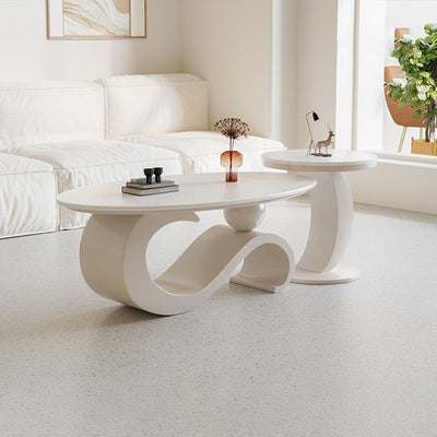 Contemporary Scandinavian Oval Stone Slab Carbon Steel Coffee Table For Living Room