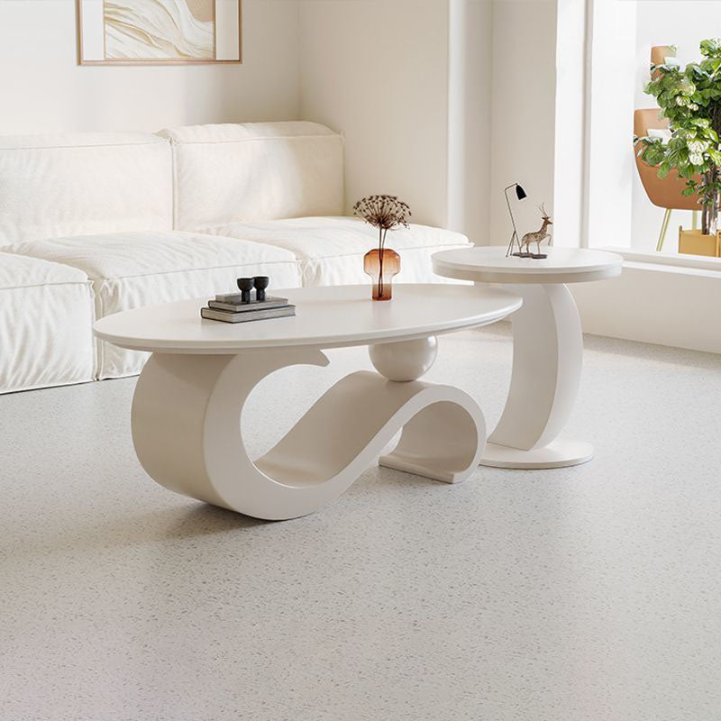 Contemporary Scandinavian Oval Stone Slab Carbon Steel Coffee Table For Living Room