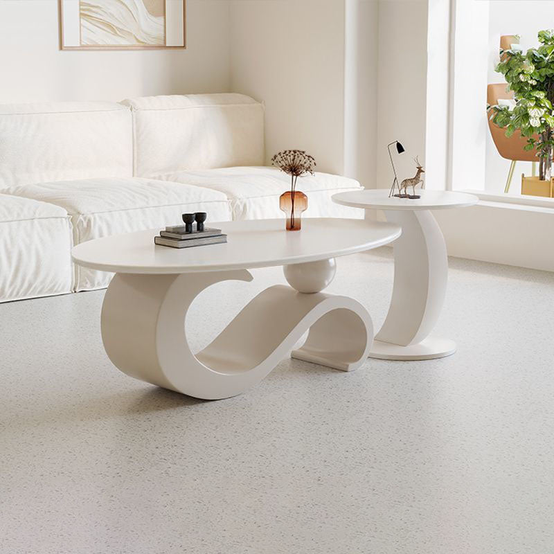 Table basse ovale contemporaine scandinave en dalle de pierre et acier au carbone pour salon 