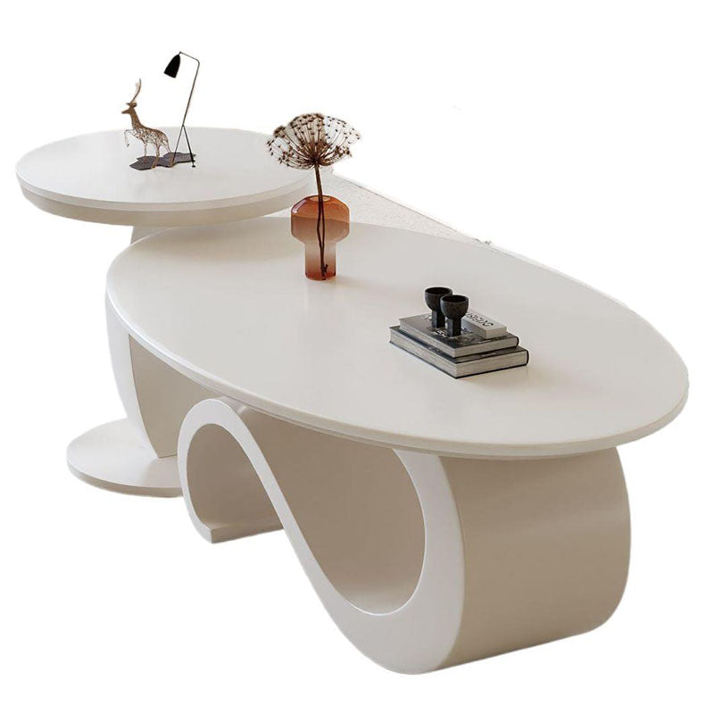 Contemporary Scandinavian Oval Stone Slab Carbon Steel Coffee Table For Living Room