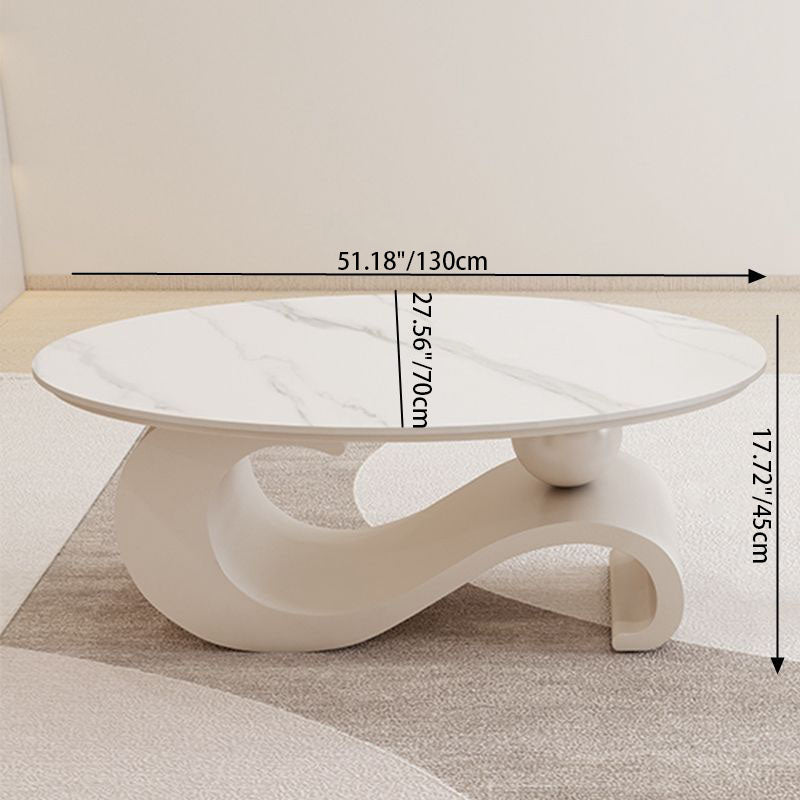 Contemporary Scandinavian Oval Stone Slab Carbon Steel Coffee Table For Living Room