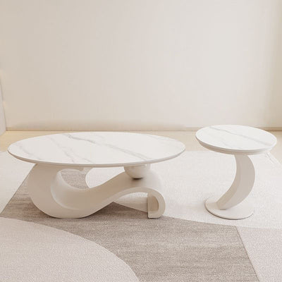 Contemporary Scandinavian Oval Stone Slab Carbon Steel Coffee Table For Living Room