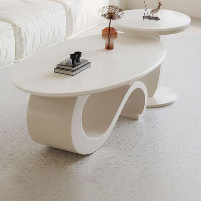 Contemporary Scandinavian Oval Stone Slab Carbon Steel Coffee Table For Living Room