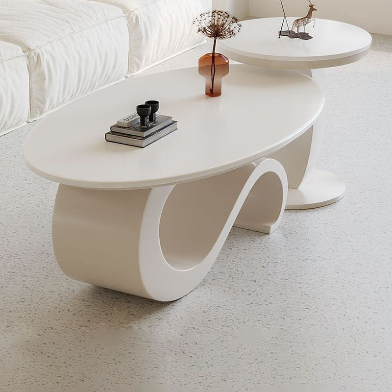 Contemporary Scandinavian Oval Stone Slab Carbon Steel Coffee Table For Living Room