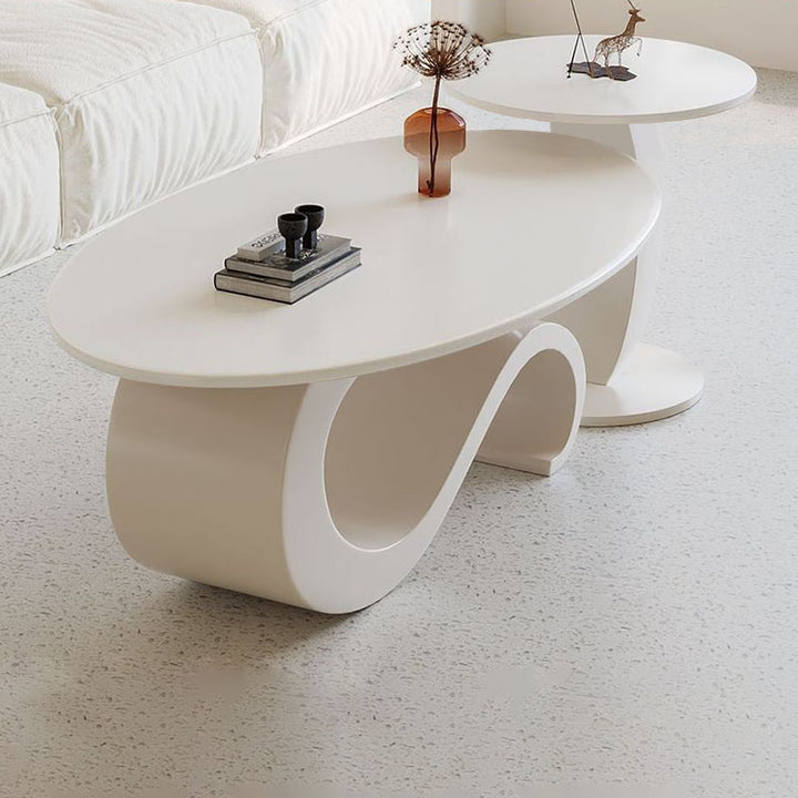 Table basse ovale contemporaine scandinave en dalle de pierre et acier au carbone pour salon 